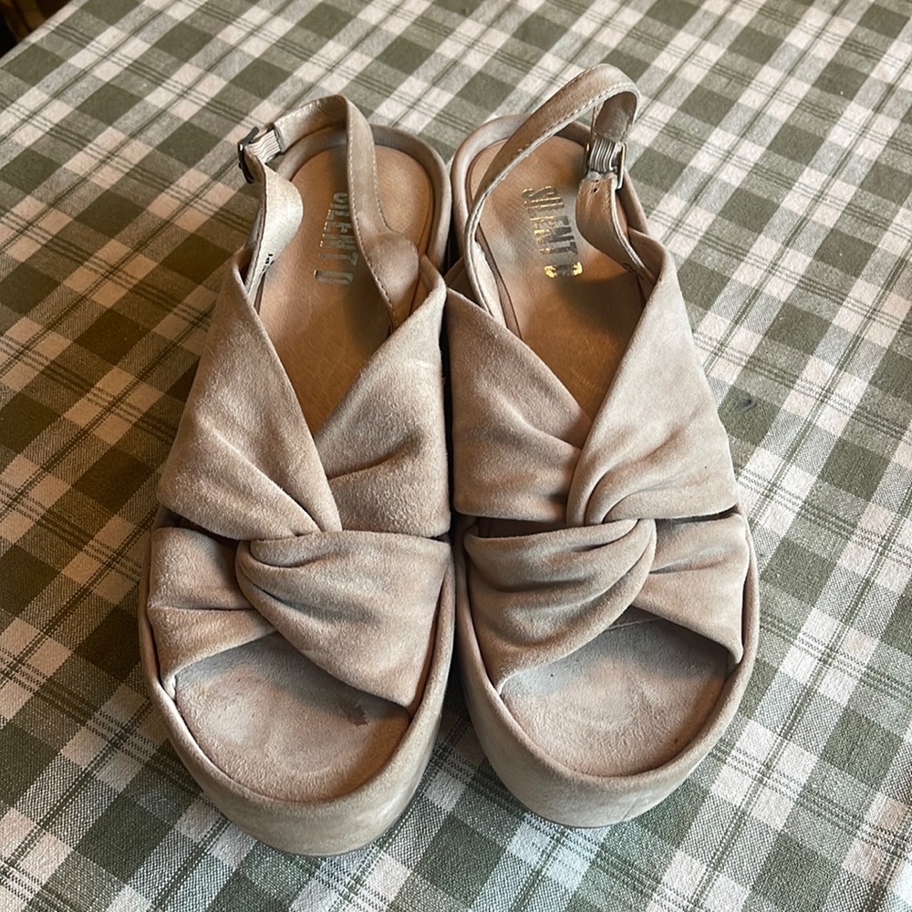 Beige suede platform sandals